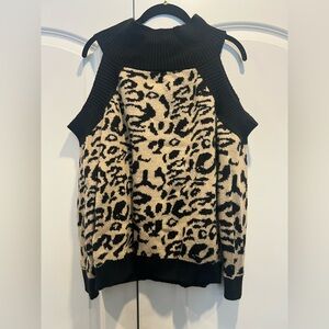 Leopard Print Cold Shoulder Sweater